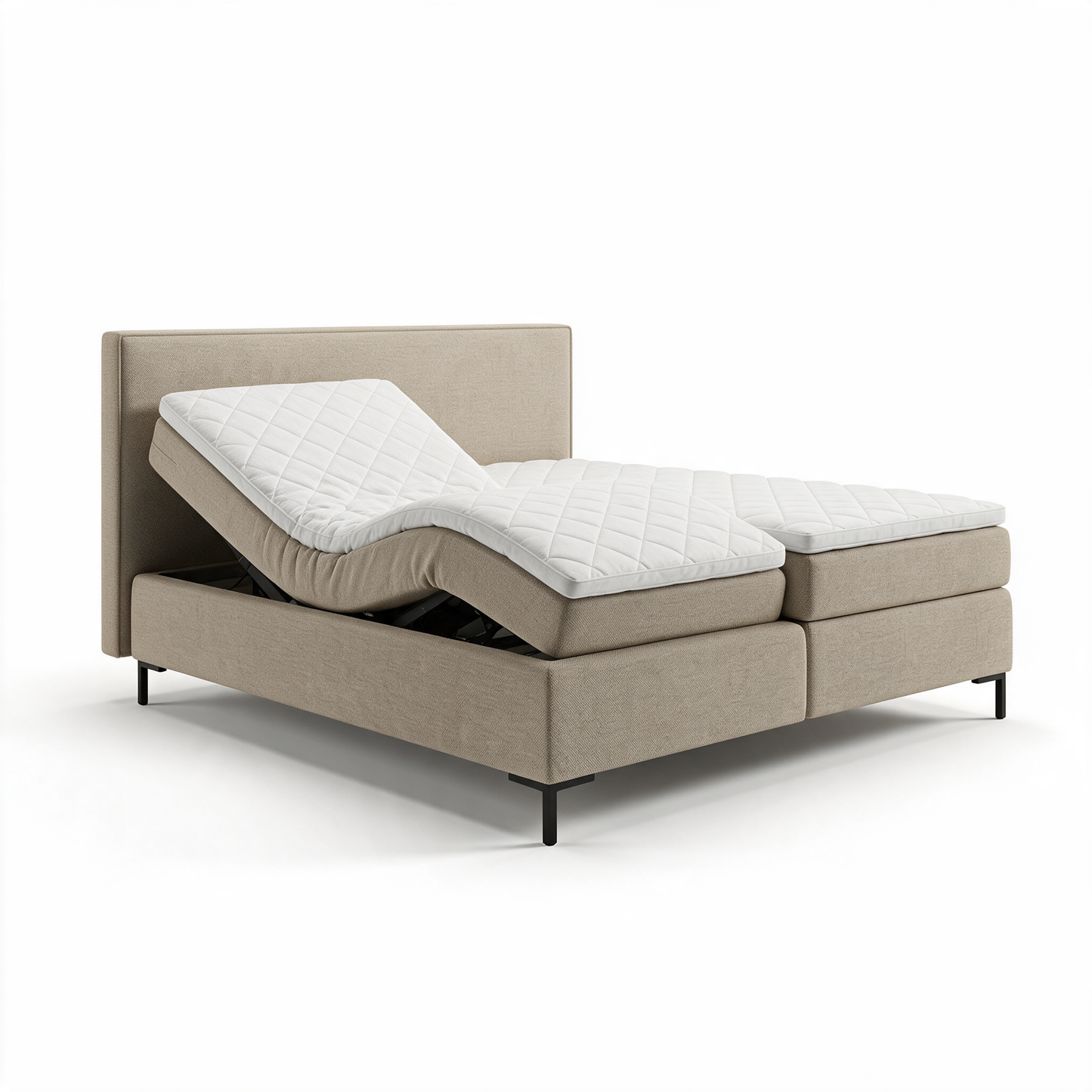 BSD Electric elektrisch verstelbare boxspring in beige stof met het hoofdeinde omhoog gezet