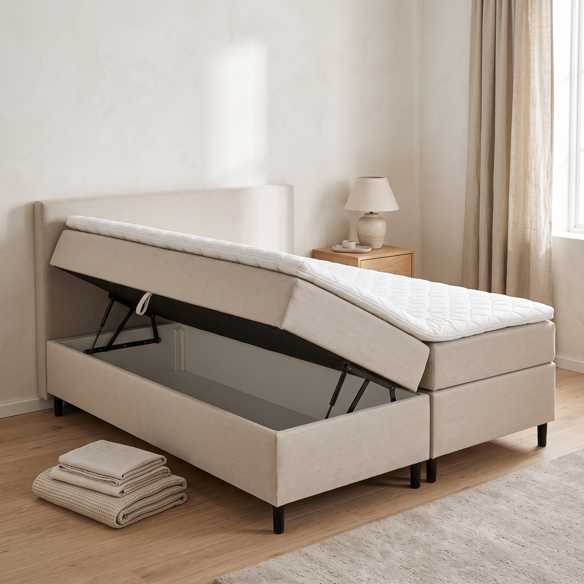 Regular Boxspring Opberg in Inari 22 met geopende opbergruimte