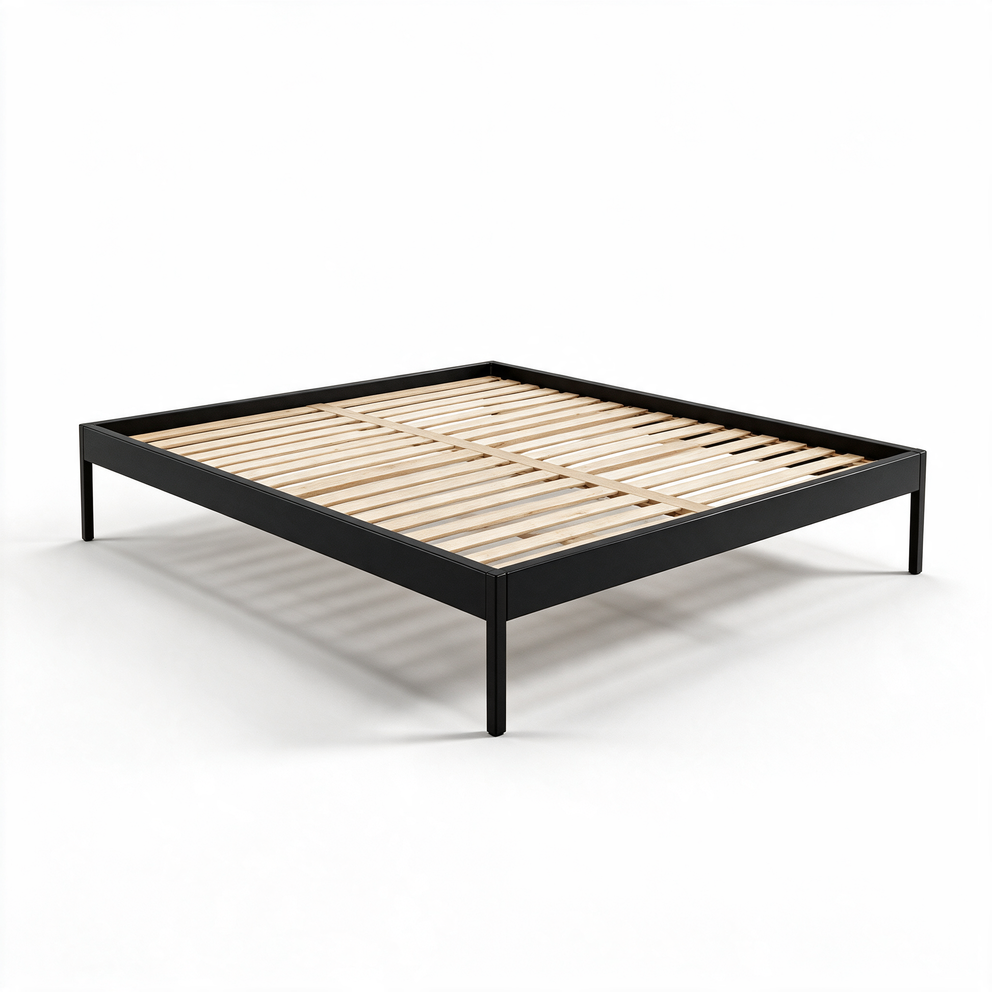 BSD Frame metalen bedframe in mat zwart staal met houten lattenbodem