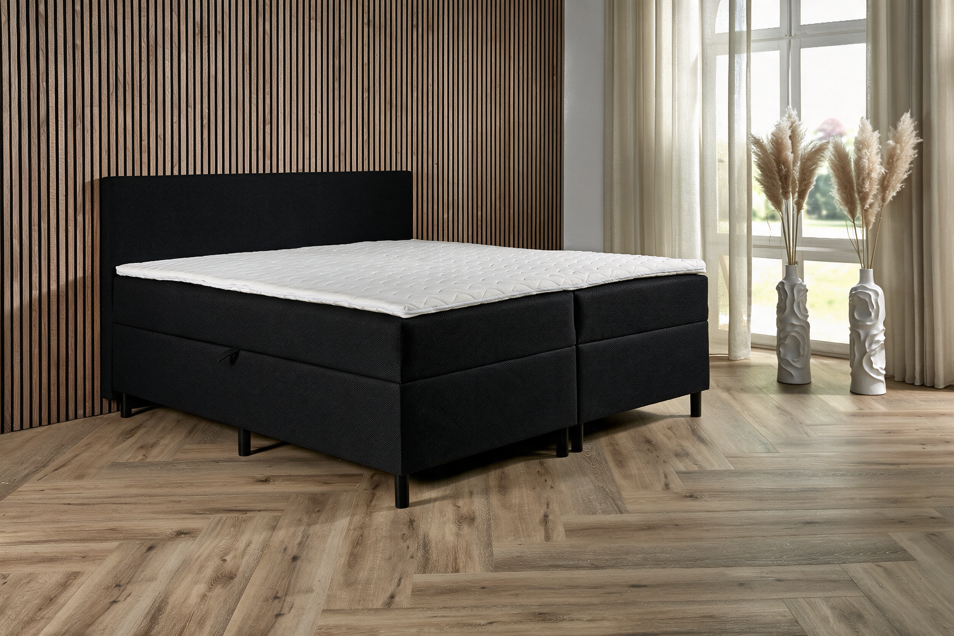 BSD Storage opbergboxspring in zwart, volledig zicht in de slaapkamer [zwart]
