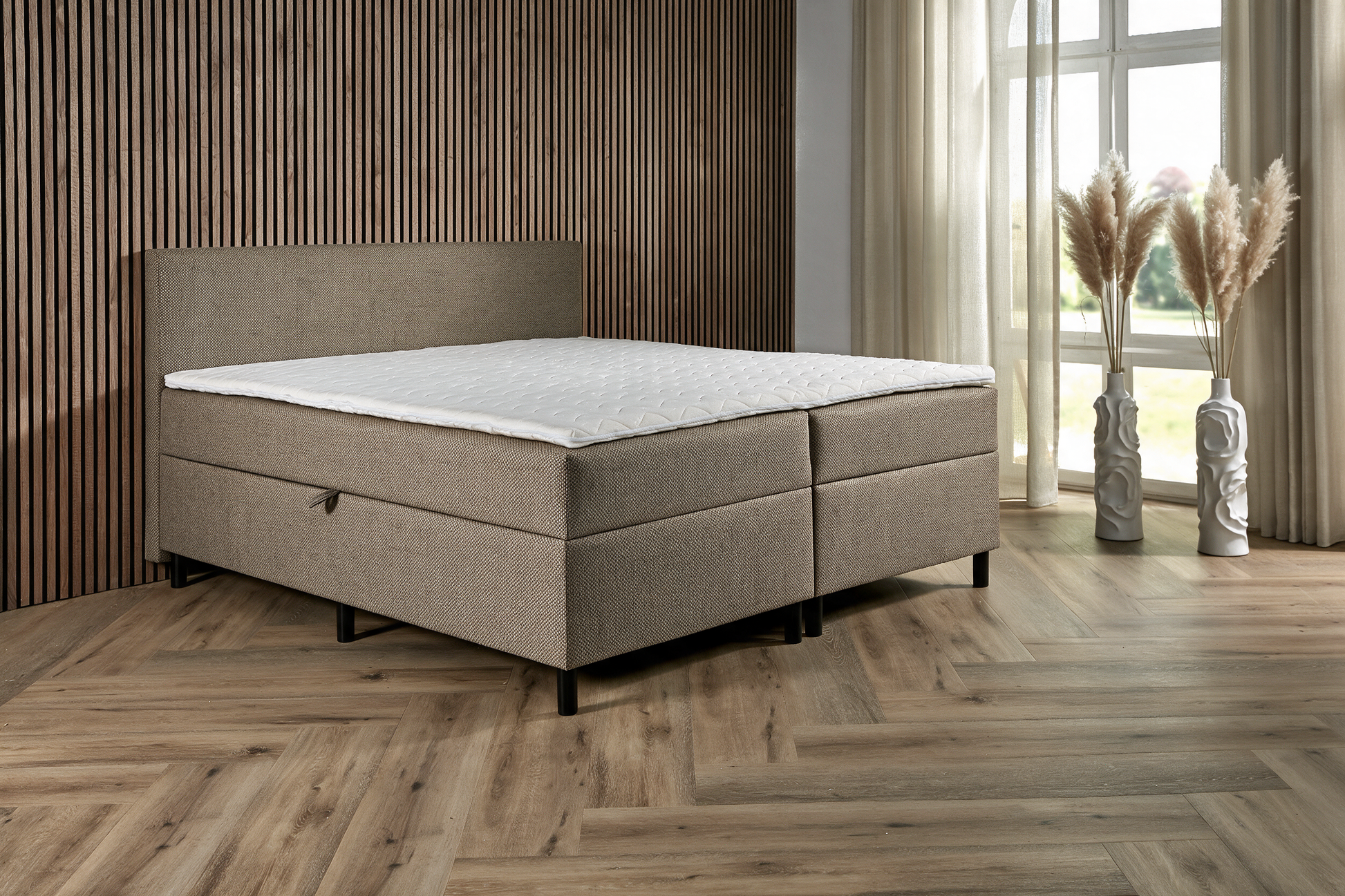 BSD Storage opbergboxspring in bruin, volledig zicht in de slaapkamer [bruin]