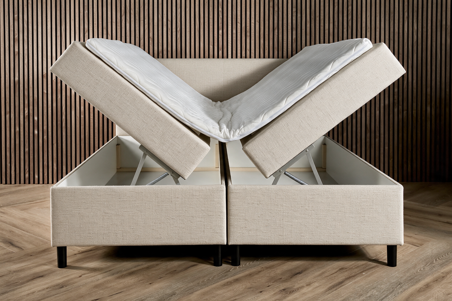 BSD Storage in beige met beide ligvlakken open, twee aparte opbergboxen [beige]